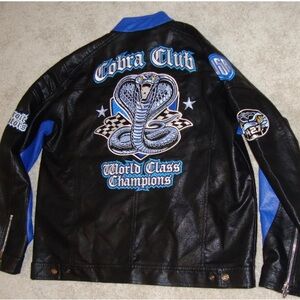 Leather racing jacket with embroidery and patches